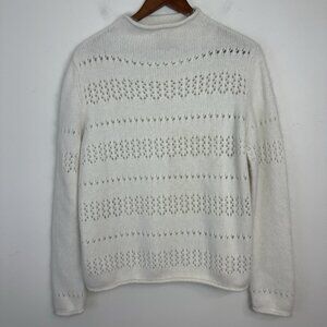 Pandemonium Angora Blend Lace Sweater Women XL Cream L/S‎ Preppy Quiet Luxury